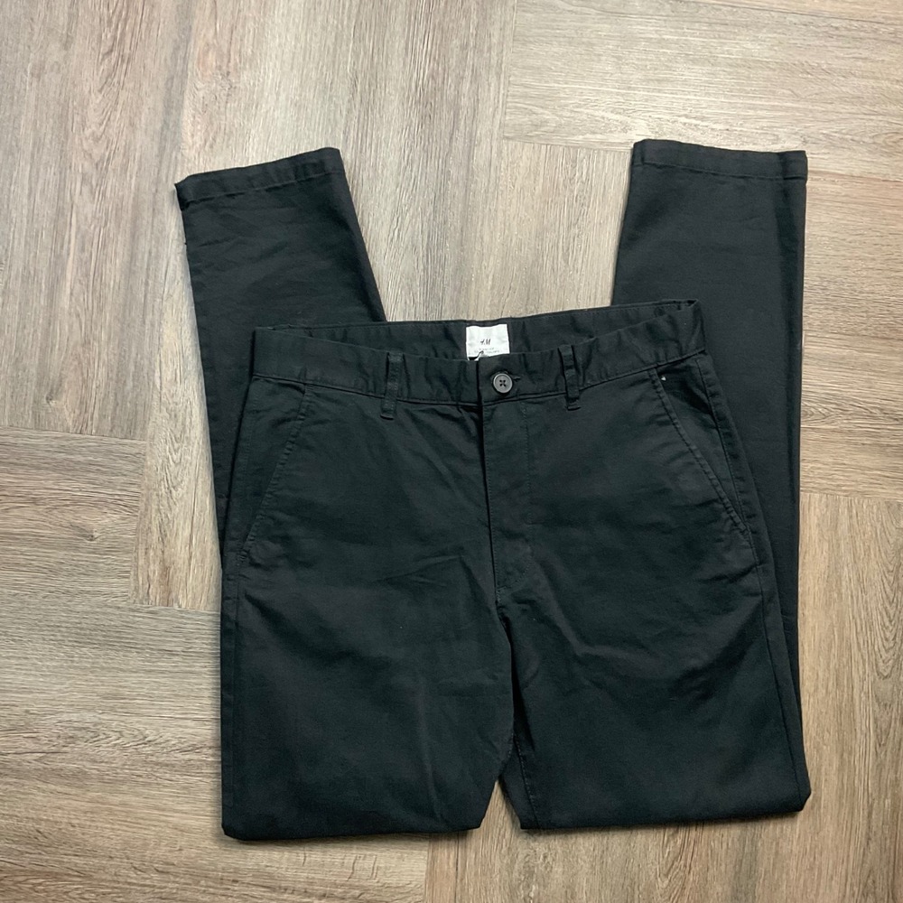 HM Skinny Fit Chino Stretch Cotton Twill Pants Mens 30x31 Black Preppy Classic
